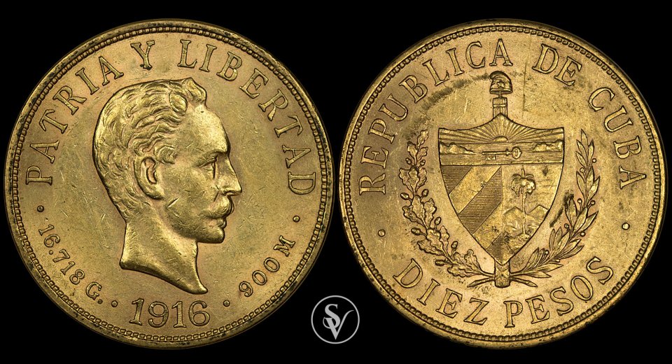 1916 10 Pesos χρυσό Κουβανέζικο