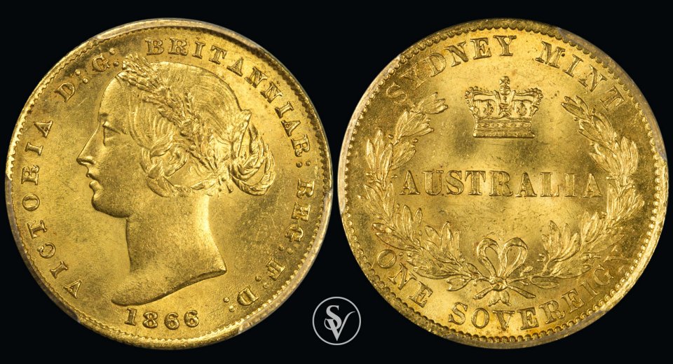 1866 Συδνει Βικτώρια χρυσή λίρα MS63 PCGS
