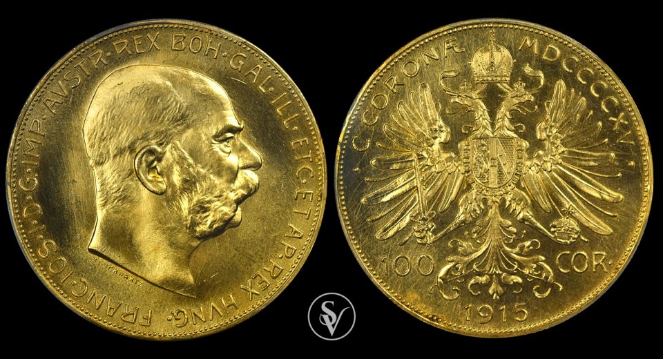 1915 Φρανζ Ζοσεφ Ι 100 Κορόνες χρυσές MS66 PCGS