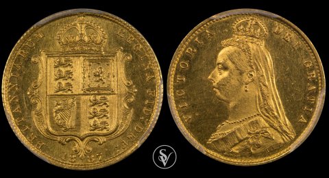 1887 Victoria shield half sovereign MS63 PCGS