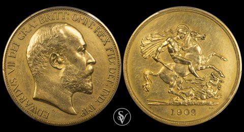 1902 Edward VII 5 pound gold Matte PR58 PCGS