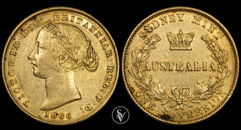 1866 Australia one sovereign Sydney mint