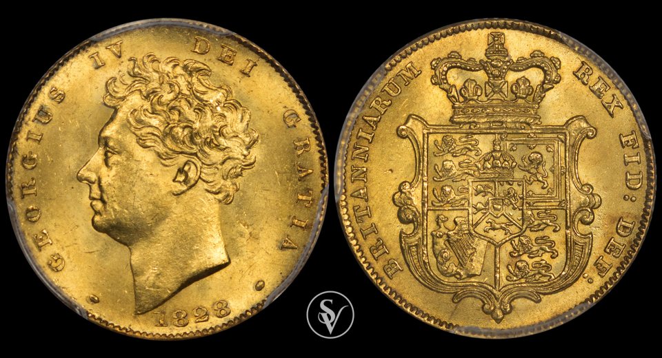 1828 George IV gold half sovereign MS64 PCGS