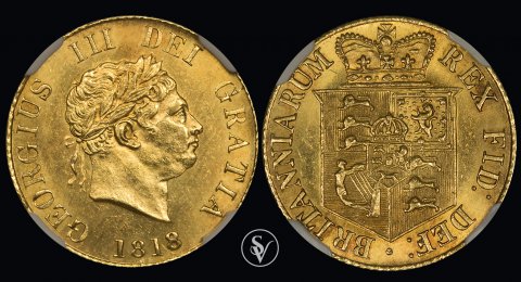 1818 George III gold half sovereign MS63 NGC