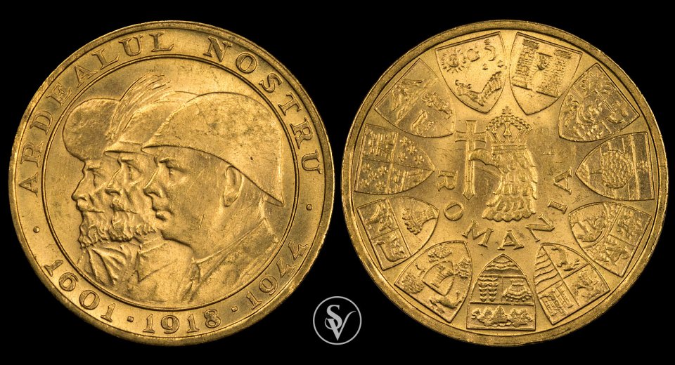 1944 Romania 20 Lei Gold medallion UNC