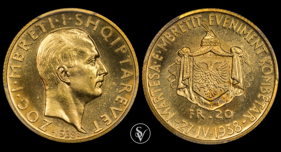 20 Franga Ari Zog I 1938-R MS65 PCGS