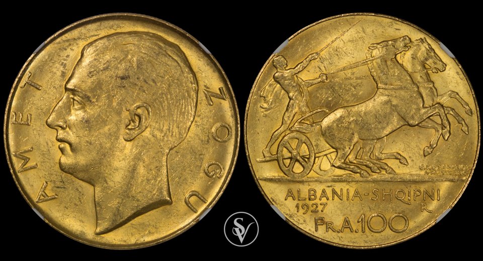 1927-R Zog Ari 100 Franga MS61 NGC