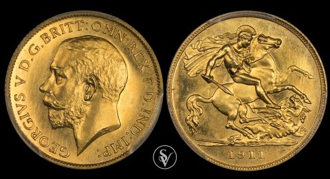 1911 χρυσό μισόλιρο proof Γεώργιος 5ος PR65 PCGS