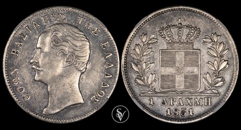 1851 silver drachma king Othon XF45 NGC