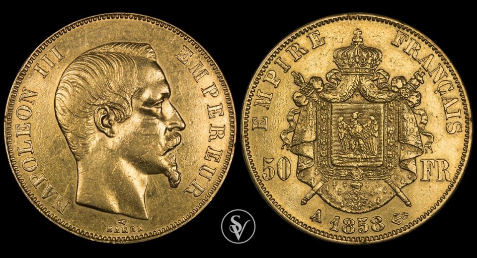 1858 A Napoleon III 50 Francs gold 