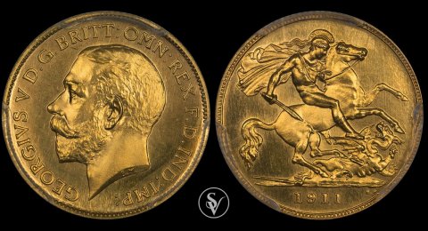 1911 χρυσό μισόλιρο Γεώργιος 5ος PR65 PCGS 