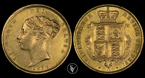 1872 χρυσό μισόλιρο με θυρεό Βικτώρια 