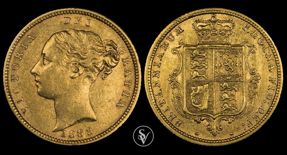 1883 Victoria gold half sovereign shield