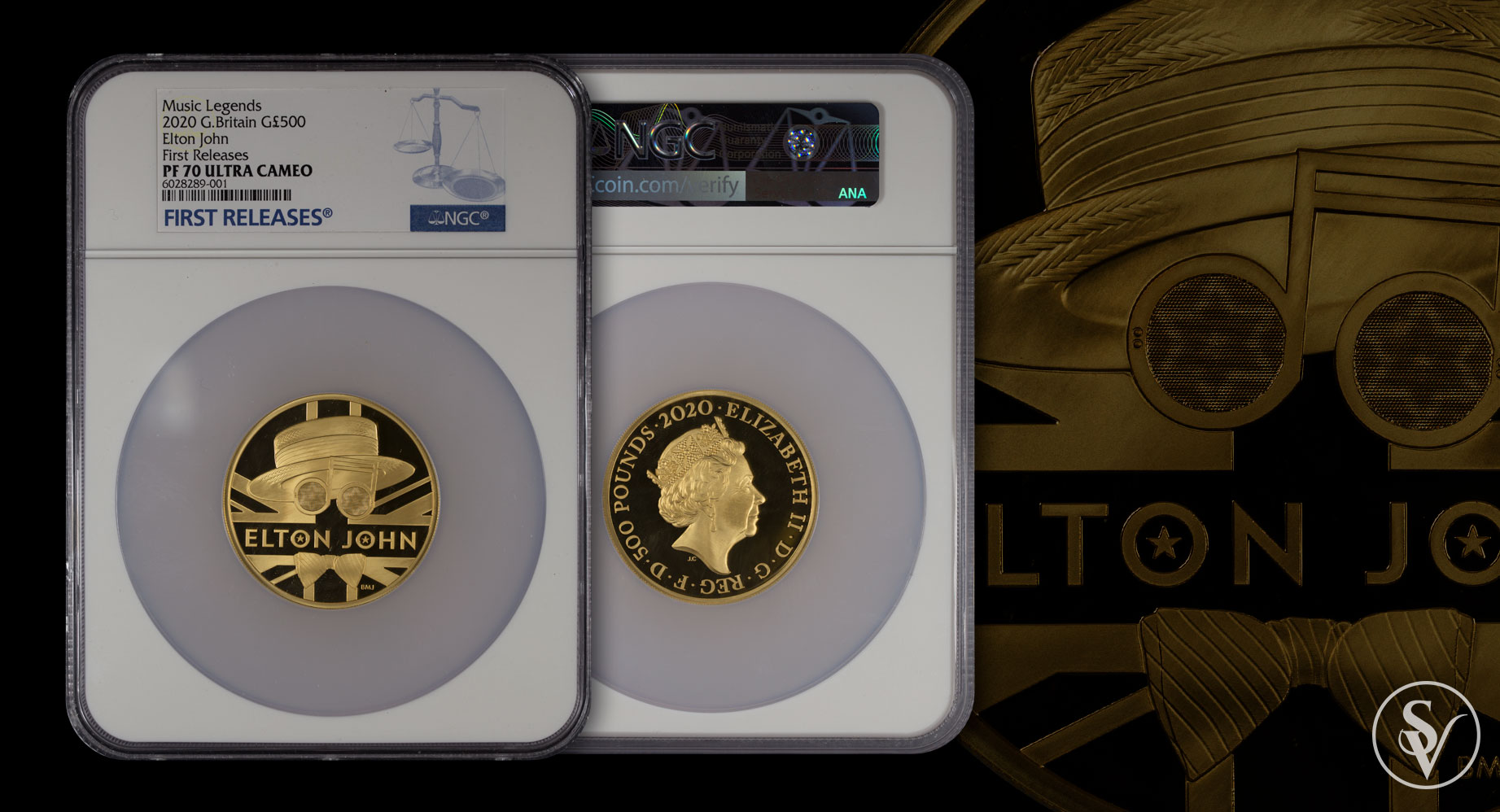 500 pounds Elton John gold proof coin 5 ounce PF70 ultra