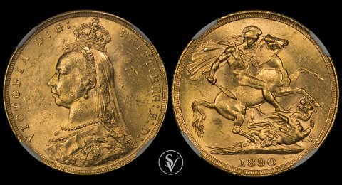 1890 χρυσή λίρα Βικτωρίας MS62 NGC