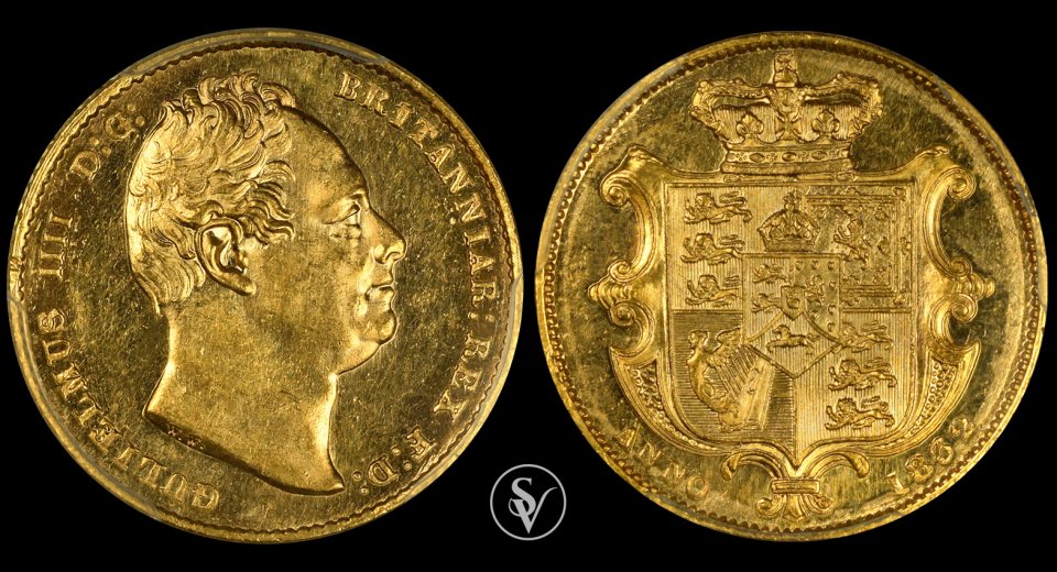 1832 χρυσή λίρα William IV MS62 PCGS