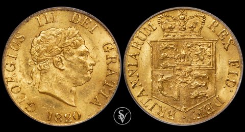 1820 χρυσή μισή λίρα Γεώργιος 3ος MS62 PCGS