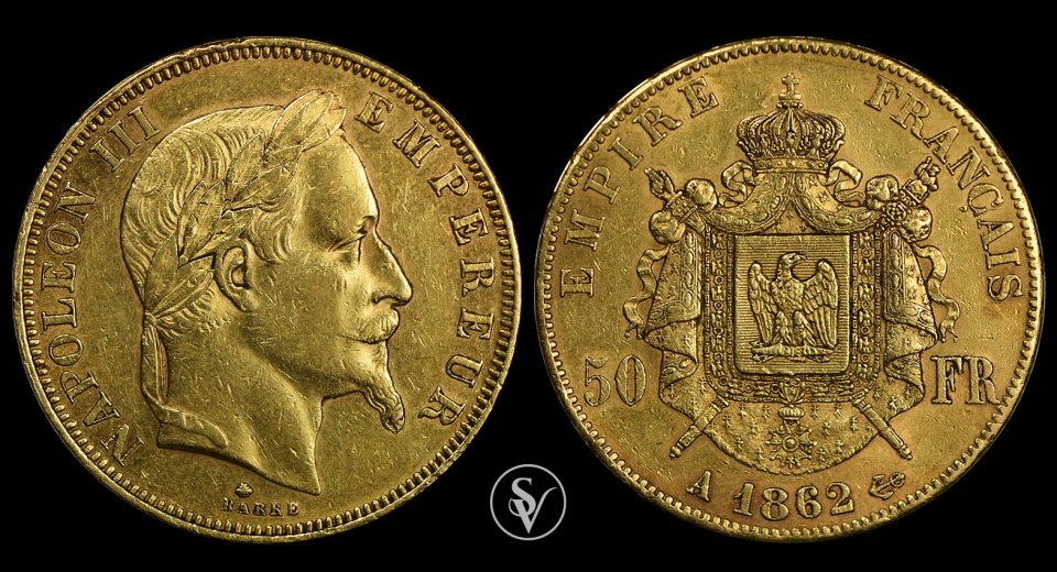 1862 A Napoleon III gold 50 francs 