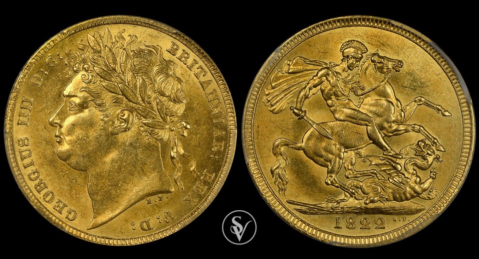 1822 χρυσή λίρα Γεώργιος IV MS62 PCGS