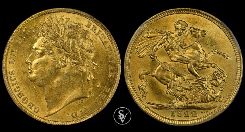 1822 χρυσή λίρα Γεώργιος IV MS62 PCGS
