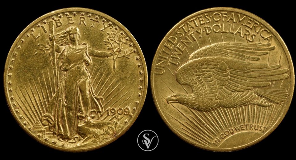 1909 S 20$ gold Saint Gaudens 