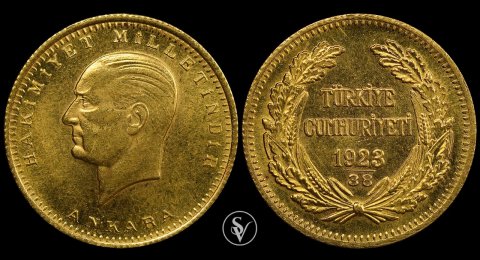 1923/38 χρυσό 100 κουρουσ Τουρκία Κεμαλ 