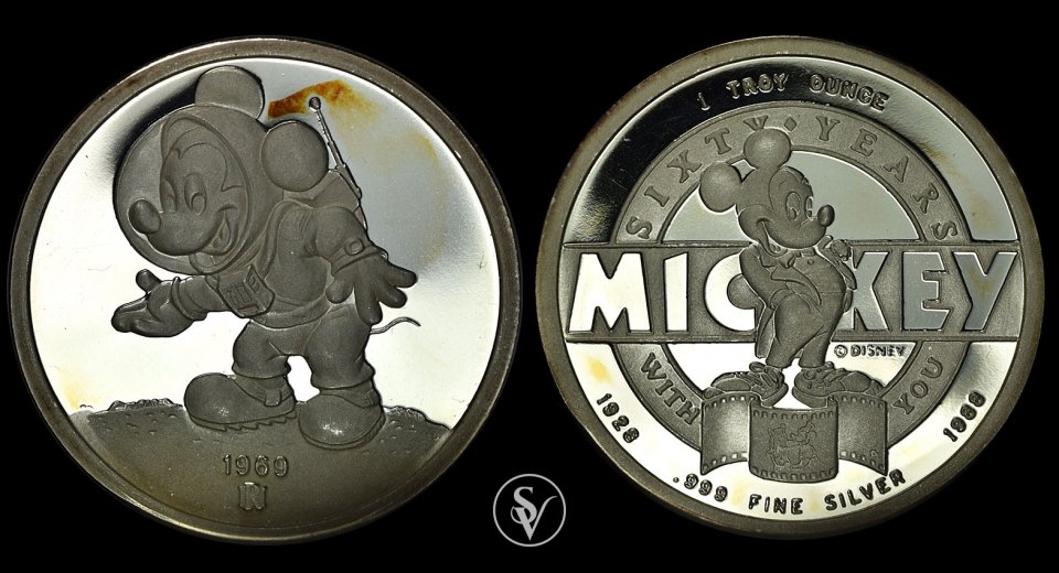 DISNEY MICKEY 60 YEARS WITH YOU ASTRONAUT SILVER COIN