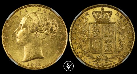 1853 χρυσή λίρα με θυρεό Βικτώριας MS62 NGC