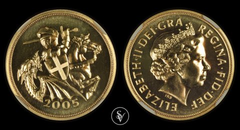 2005 χρυσή λίρα με ιππότη MS65 NGC