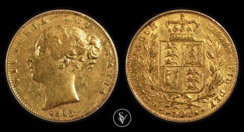1843 χρυσή λίρα με θυρεό Βικτώρια 