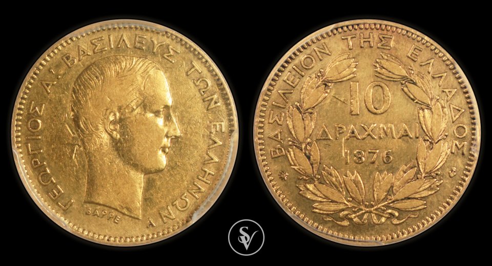 1876-A George I gold 10 drachmai XF45 PCGS