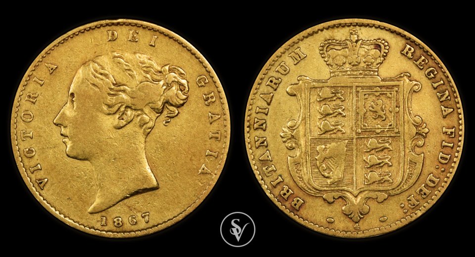 1867 χρυσό μισόλιρο με θυρεό Βικτώρια 