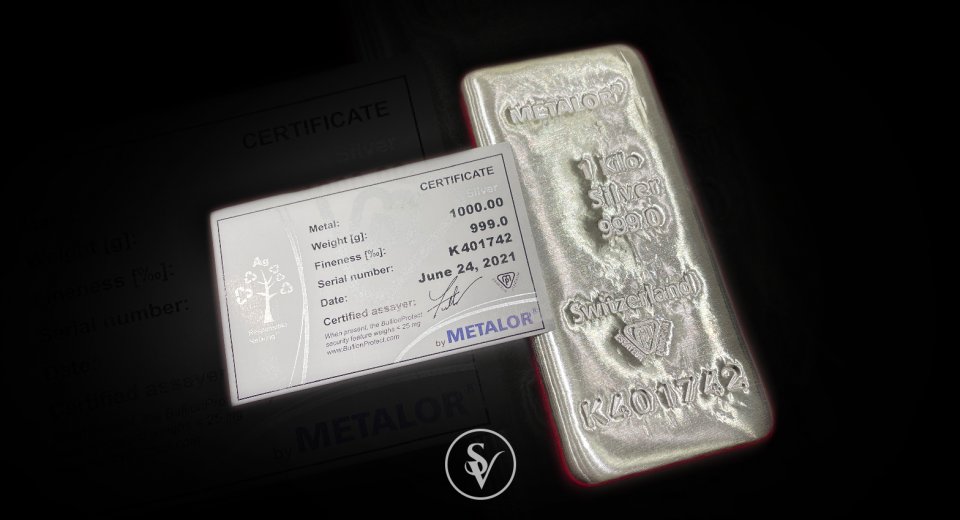 1KG silver bar Metalor with COA