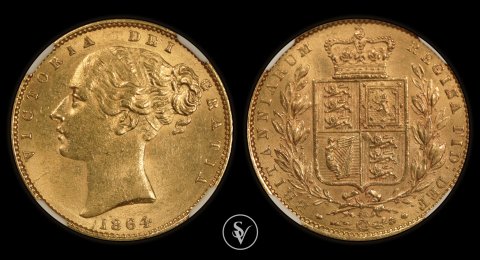 1864 Βικτώρια χρυσή λίρα με θυρεό MS63 NGC