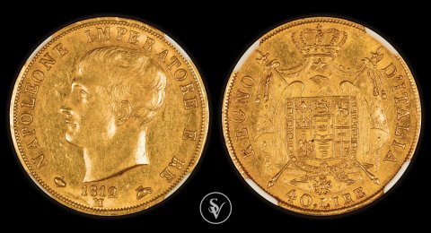 1812 M Italy Napoleon I 40 lire gold AU58 NGC 