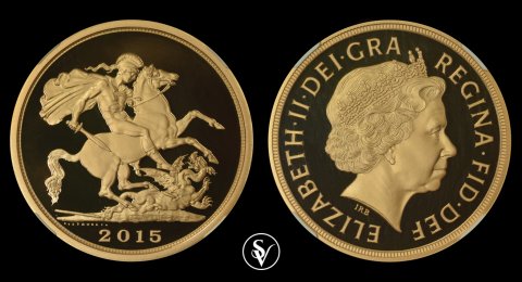 2015 Elizabeth II 5 pound gold sovereign proof PF70 UC NGC 