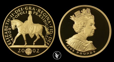 2002 Elizabeth II 5 pound proof golden jubilee 