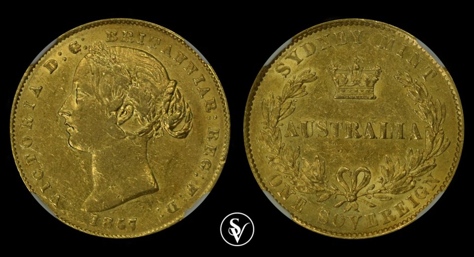 1857 χρυσή λίρα Αυστραλίας Βικτόρια AU55 NGC 