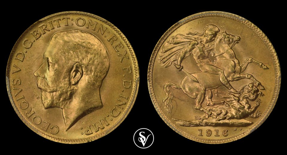 Great Britain sovereign 1916 George V MS64+ PCGS