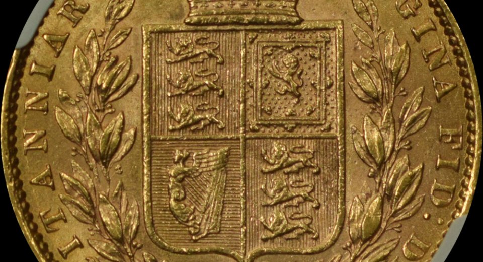 1871 χρυσή λίρα Βικτόρια με θυρεό AU58 NGC 
