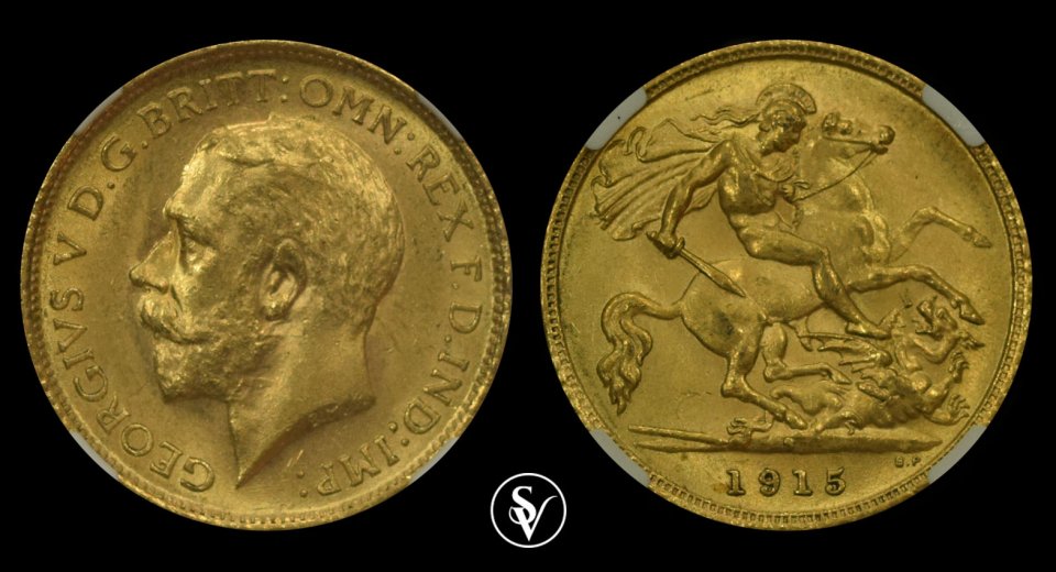 1915 Sydney  χρυσό μισόλιρο Γεώργιος 5ος MS63 NGC 