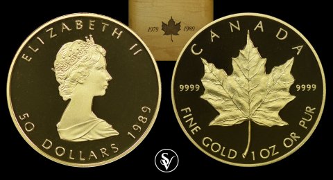 1989 χρυσό νόμισμα Καναδά 1 οζ 9999 Maple leaf proof