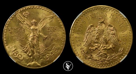 1943 χρυσό 50 Πέσος Μεξικό MS63 NGC 