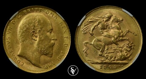 AUSTRALIA 1sovereign 1905M Edward VII NGC MS 62