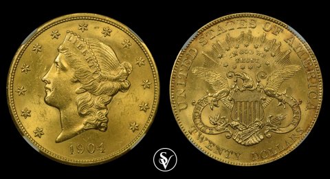 1904 20$ gold USA MS61 NGC 