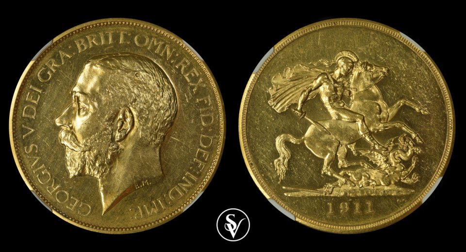 1911 Γεώργιος 5ος χρυσό πεντόλιρο proof PF58 NGC 