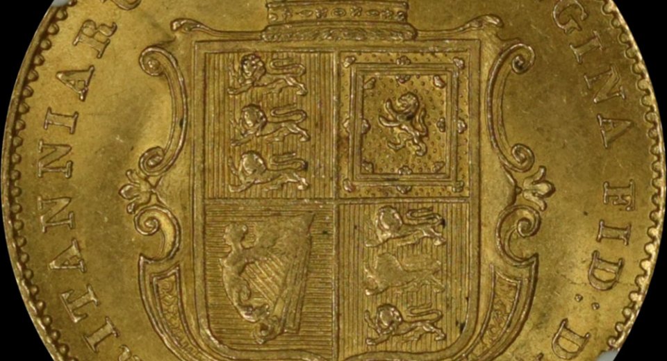 1838 χρυσό μισόλιρο Βικτόρια με τον θυρεό MS63 NGC 