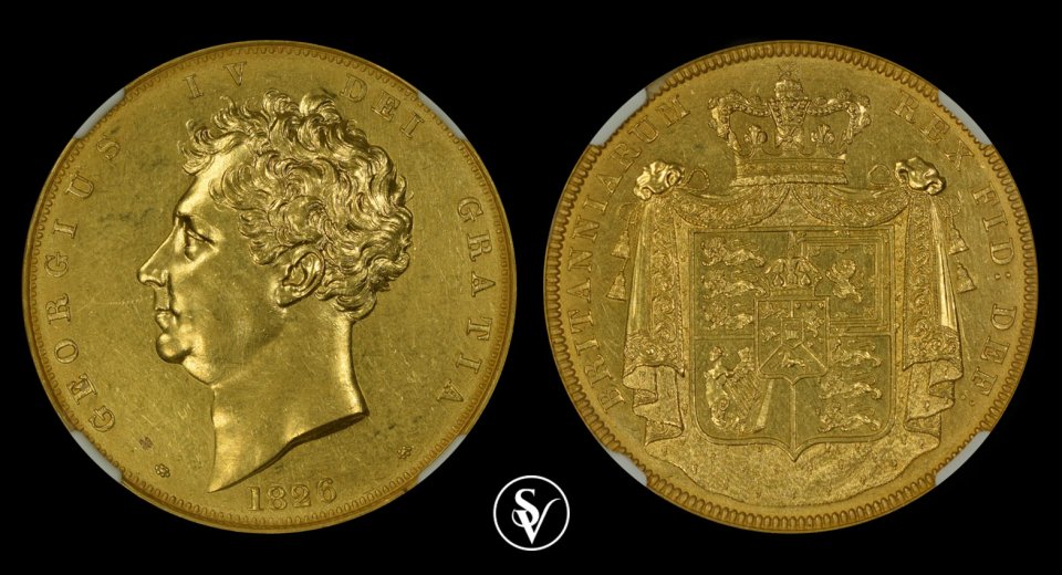 G.BRITAIN 5 pounds 1826 George IV NGC PROOF AU DETAILS