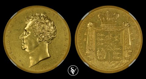 G.BRITAIN 5 pounds 1826 George IV NGC PROOF AU DETAILS