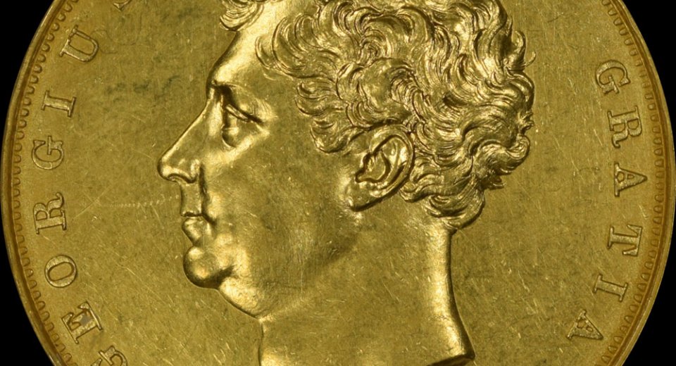 G.BRITAIN 5 pounds 1826 George IV NGC PROOF AU DETAILS